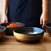 Bols Rétro Japonais En Céramique Bol Peu Profond Grand Plat De Nouilles Soupe Ménage Créatif Épais Et Durable