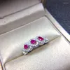 رواتب الكتلة Ruby Ring طبيعية وحقيقية 925 الجنيه الفضي الفضة المجوهرات 3 4mm 3pcs