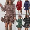 Vestidos casuais Camisa A-line Pleated Mini Short Spring Women Empire Waist Ladies Leopard Print Party Dress Vestidos