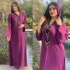 Etnik Giyim Fringe Djellaba Saten Dubai Kapüşonlu Abaya Kadın Jalabiya Fas Jalaba Arap Elbise Müslüman Ramazan Eid Partisi Akşam Kaftan