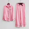 Women's Sleepwear 2 Pieces Set Pajamas For Women Striped Fashion Elegant Satin Silk Pjs Sleeping Lounge Wear Home Suit