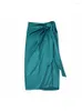 Skirts 2023 Knotted Silk-Satin Midi Skirt Asymmetrical Vintage A-Line Streetwear Sarong High-Waisted 221127