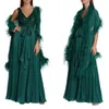 2 stuks elegant prom-jurken A-lijn V-hals mouwloze tule pailletten sjaal met veer Backless vloerlengte ritssluiting op maat gemaakte avondjurk plus maat