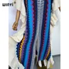 Casual Dresses WINYI knitting Rainbow printing Comfort Warm winter fashion Holiday dress Elegant Africa Women Boho party long dress 230113