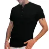 Hommes t-shirts à manches courtes lin bouton T-Shirt col rond mode été solide décontracté coton Henley ample Blouse T-Shirt hommes vêtements