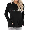 Hoodies للنساء من النوع الثقيل pullovers harajuku هوديي جيب الصوف أصدقاء رسائل طباعة جولة الرقبة طويلة الأكمام تي شيرت قميص فيم