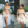 Sexy Tassel Straps Evening Dresses Fashion Beading Feather Mermaid Prom Mini Dress Formal Party Gowns