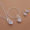Set di orecchini per collana, braccialetti con ciondolo in cristallo a forma di cuore, colore argento con timbro in argento 925 per le donne, matrimoni, feste di moda