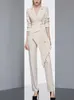 Womens Two Piece Pants est Designer Women Fashion Blazer 2 Pieces Set Patchwork Vintage Suit Jackets Straight Pantsuit Female Chic Outfits 230113