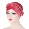 Ropa étnica 2023 Invierno Mujeres Trenza Terciopelo Turbante Sombrero Musulmán Cruz Rebordear Hijab Bonnet Femme Musulman Islámico Head Wrap Beanie