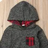 Ensembles de vêtements Noël 0-3y bébé garçon fille bébé vêtements pour nourrissons d'automne Plaid à capuchon imprimé tops pantalon 2pcs.