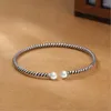 Bangle 2023 Vintage Silver Color Twisted Rope Natural Double Beads Open Bracelets For Woman Jewelry Party Birthday Gifts SB081