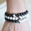 Strand Fashion Men Women Taiji Yin Yang Charm Bracelet Natural White Turquoise Black Beaded Couple Bracelets Distance Jewelry