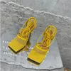 Sandals Runway Net Mesh Mesh fino de salto alto mulheres quadradas de dedão tornozelo Gladiador Sandalias Summer Summer Sexy Party Nightclub Shoes 2023