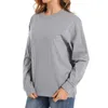 T-shirts pour femmes HXJJP Coton 230g T-shirt à manches longues pour femmes Col rond Lâche Base T-shirts Tops Plus Size Femme Sweat-shirt Pull