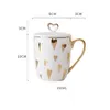 Mugs Ups Hübsche Herztasse mit Deckel, Porzellan, goldene Dekoration, niedliche Tasse für Kaffee, Tee, Milch, Büro, Trinkgeschirr, Geburtstagsgeschenk für ihre Mutter, Dro Dheno