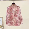 Women's Polos Floral Chiffon Shirt Women's Fashion Top Long-sleeved Bow