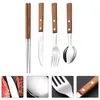 Conjuntos de utensílios de jantar 1 conjunto de talheres de cozinha colher de chá de aço inoxidável Serviço de bife Espresso Spoons Wood Wood