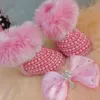 First Walkers Handmade Bow Hairband Rhinestones Baby Girl Warm Snow Boots Winter Shoes First Walker Sparkle Bling Crystal Princess Shower Gift 230114