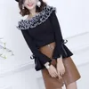 Women's Blouses & Shirts Autumn Girl Knitted Shirt Flare Sleeve Lace Blousas Elegant Women Off Shoulder Blouse Basic Tops Pullover Winter Bo