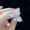 Cluster Rings Cocktail Romantic 925 Sterling Silver With Cubic Zircon Flower Ring Fine Women Jewelry