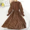 Casual Dresses Womens Knitted Dress Autumn Winter Long Sleeve Corduroy Floral Dress Female Elegant Sweater Aline Long Veatidos Belt 230113