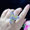 Cluster Rings Cocktail Romantic 925 Sterling Silver With Cubic Zircon Flower Ring Fine Women Jewelry