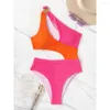 Women's Swimwear Sexy One Shoulder Splicing Wrinkled Crinkled Women Piece Swimsuit Female Monokini Bather Bathing Suit Swim V4245