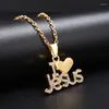 Pendant Necklaces Fashion Creative Zircon Inlaid Letter Heart Shape Necklace For Men Women Christian Amulet Jewelry Gift