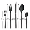 Servis uppsättningar 5st Black Western set rostfritt stål bestick gaffel kniv säker plattvarig silversked sked bordsvaror diskmaskin