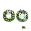Decorative Flowers Wreaths Green Leaves Wreath Artificial Bike Ornament/Flowers With Plaid Bow For Front Door Decor Drop Delivery Dhm8R