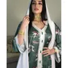 Etnische kleding Midden -Oosten Jalabiya Maxi Jurk Floral Printed Ribbon v Neck Long Sleeve vrouwen losse mode Islamitische Dubai Turkije Abaya