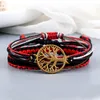 Страндные нити с бисером 3pcs/Set Wax Line Bracelet Black Red Color String Bangles Metal Aum волны деревьев.