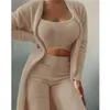 Women's Sleepwear 2023Women Tracksuit Sets Plush Velvet Tank Tops Shorts Cardigan Coat Three Piece Pajama Lounge Wear Causal Pajamad 3XL