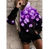 Sweats à capuche pour femmes Femmes Rose Fleur Imprimer Sweat À Capuche Mode Casual Streetwear Vêtements Féminins Automne Hiver Sweat Y2k Pull Hauts