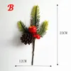 Decorative Flowers 1pc Artificial Flower Fake Frost Pine Needles Branch Cone Berry Holly Diy Xmas Tree Ornament Home Christmas Decoration