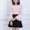 Women's Blouses & Shirts Autumn Girl Knitted Shirt Flare Sleeve Lace Blousas Elegant Women Off Shoulder Blouse Basic Tops Pullover Winter Bo