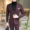 Mens Suits Blazers Men klär blazers byxor VEST 3 -stycken Set Male Wedding Autumn Business Formal Plaid Suit Luxury Slim Fit byxor 230114