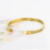 Bangle aankomst laser gesneden lijn ingelegde zirkon vrouw topkwaliteit roestvrij staal mooie armband goud kleur kristallen sieraden