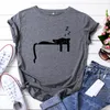 여자 T 셔츠 여성 여름 수면 고양이 인쇄 면화 짧은 소매 여성 패션 그래픽 옷 숙녀 Kawaii 플러스 사이즈 티 탑
