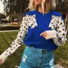 Camisolas femininas Mulheres Leopard Pullover de malha impresso de manga longa LOPA BLOSHA CASUAL DE JUMPER CASUAL Tops Pull Femme Streetwear XL