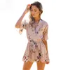 Jumpsuits voor dames rompers zomer bloemenprint elastische taille korte chiffon dames jumpsuit flare mouw laars gesneden sexy strapless veter omhoog