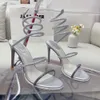 Ny Rene Caovilla High Heeled Sandals Crystal Studded Snake Strass Ankel Wraparound Shoes Factory Factwear 95mm Luxury Designers Heel Sandals Evening Shoes Shoes