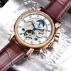 Нарученные часы Lige 2023 Mechanical Watch Men Men Business Top Brand Кожаный хрустальный бриллиант Оригинальные турбийновые пусты