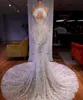 Vestidos de novia Sirena Sin mangas Bateau D Apliques de encaje Lentejuelas Con cuentas Perlas atractivas Longitud del piso hueco Vestidos de novia de talla grande Abiti Da Sposa