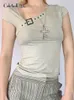 女性用Tシャツカットアンドピカカジュアルストリートウェア女性用レトロティーシャツskewネックシックなビンテージクロップトップ夏の半袖ファッションTシャツ230114