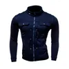 Men's Jackets Plus Size S-4XL Jacket Mens Solid Color Stand Collar Long Sleeve Zip Pocket Slim Coat Outerwear Sporting