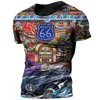 Herrenhemden Vintage 66 Route T-Shirt Männer 3D bedruckte Biker Motor Übergroße T-Shirt Route Rennen Kurzarm Camiseta