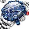 Нарученные часы Reloj Lige Fashion Mens Watch Top The The Brusewatch Мужские кварцевые часы синие водонепроницаемые хронограф Relogio Masculino