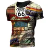 T-shirts skjortor vintage 66 rutt t-shirt 3d tryckt cyklistmotor överdimensionerad t-shirt rutt racing kort ärm camiseta